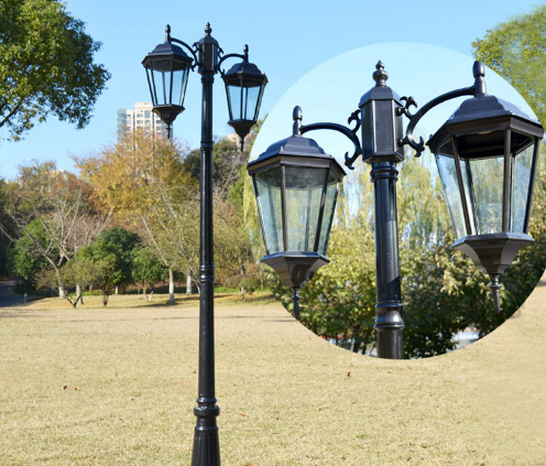 林芝欧式户外LED灯3米双头庭院灯三头防水广场别墅灯防锈公园广场灯头